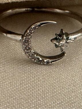ASTRID & MIYU Sterling Silver Crescent Moon & Star Ring -